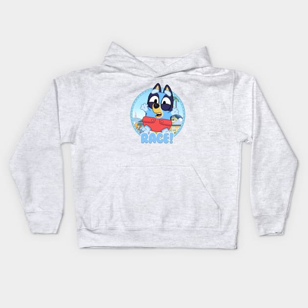 Bluey and Bingo race Kids Hoodie by Justine Nolanz